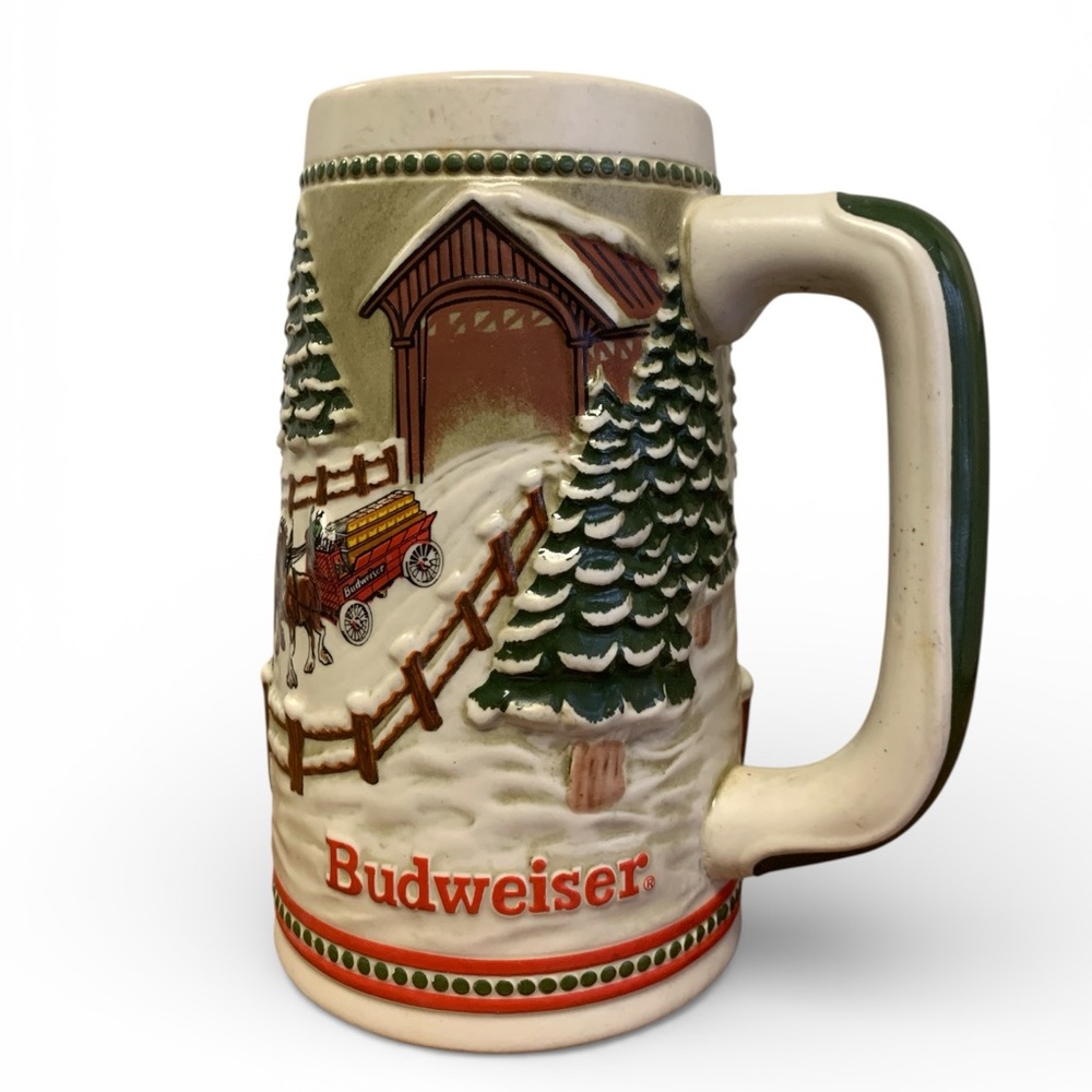 Vintage Budweiser Clydesdales Holiday Stein Ceramarte Brazil 6.5”